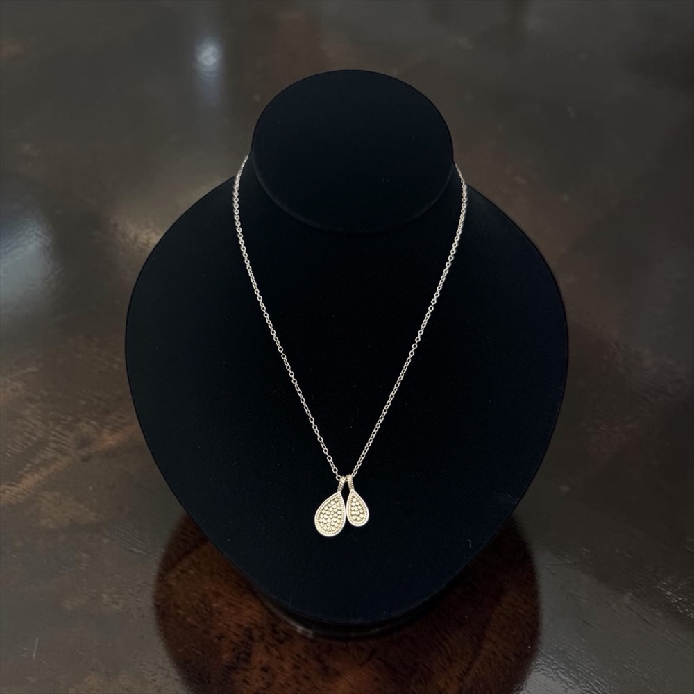 Anna Beck Double Teardrop Necklace Sterling Silver Gold Dot 16-18”